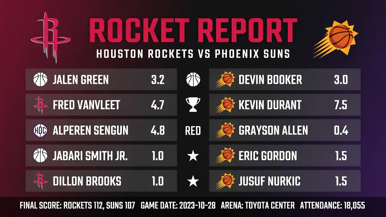 Houston Rockets vs Phoenix Suns Match Player Stats